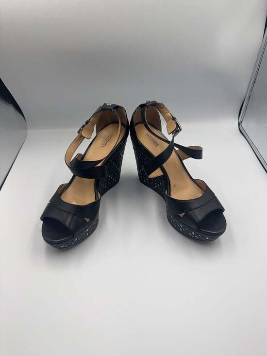 Michael Kors Shoes - Michael Kors Black Leather Laser Cut Platform Wedge Sandals Size 10M